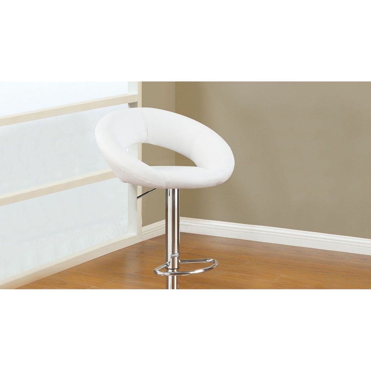 White Faux Leather Stool Adjustable Height Chairs Set of 2 Chair Swivel Design Chrome Base PVC Dining Furniture