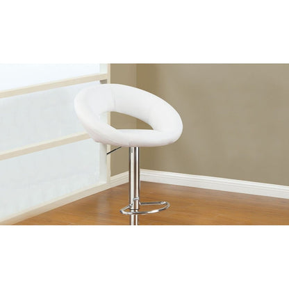 White Faux Leather Stool Adjustable Height Chairs Set of 2 Chair Swivel Design Chrome Base PVC Dining Furniture