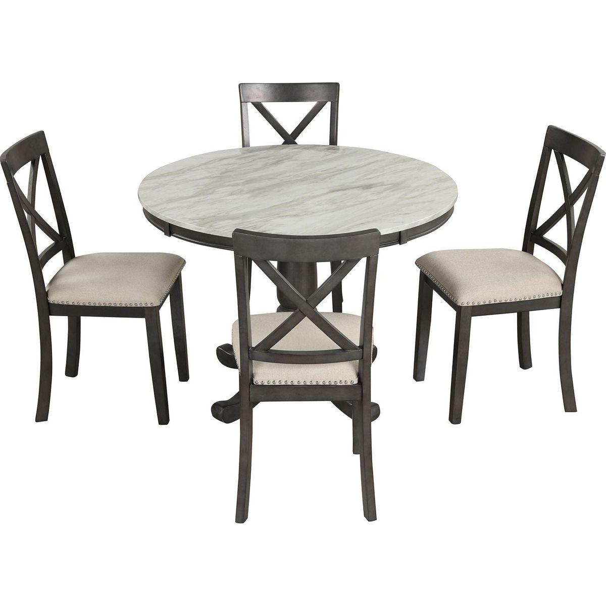 5 Pieces Dining Table and Chairs Set for 4 Persons, Kitchen Room Solid Wood Table with 4 Chairs