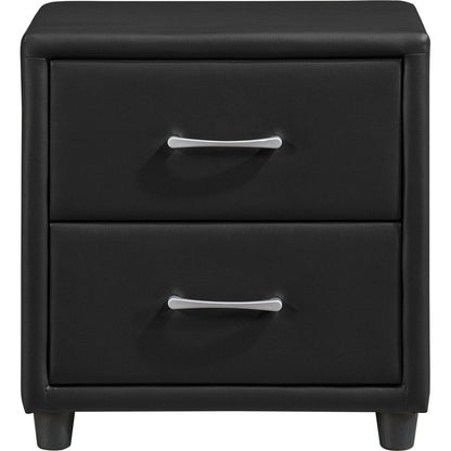 Contemporary Durable Black Faux Leather Covering 1pc Nightstand of Drawers Silver Tone Bar Pulls Stylish Furniture