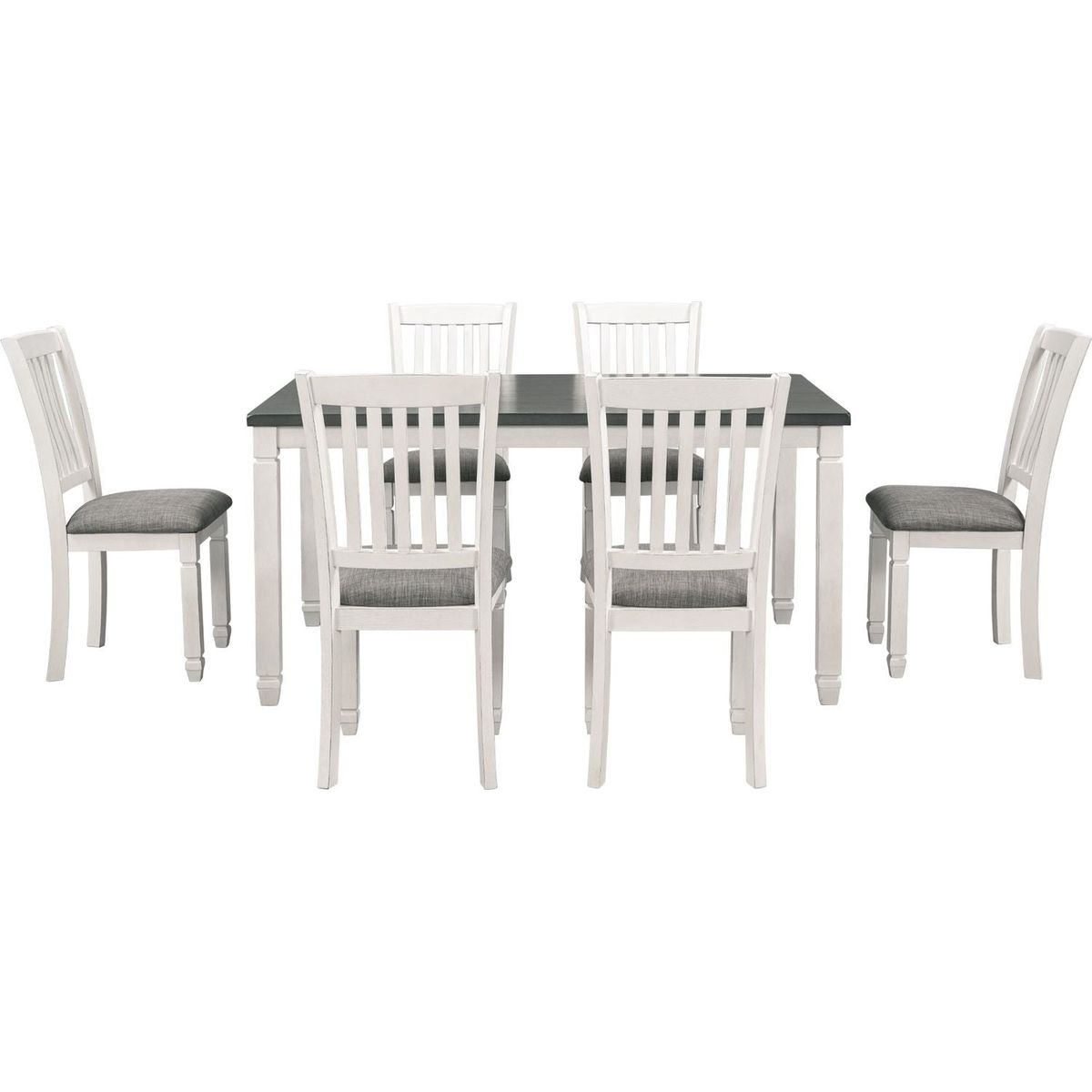 7-Piece Dining Table Set Wood Dining Table and 6 Upholstered Chairs with Shaped Legs for Dining Room/Living Room Furniture (Gray+White)