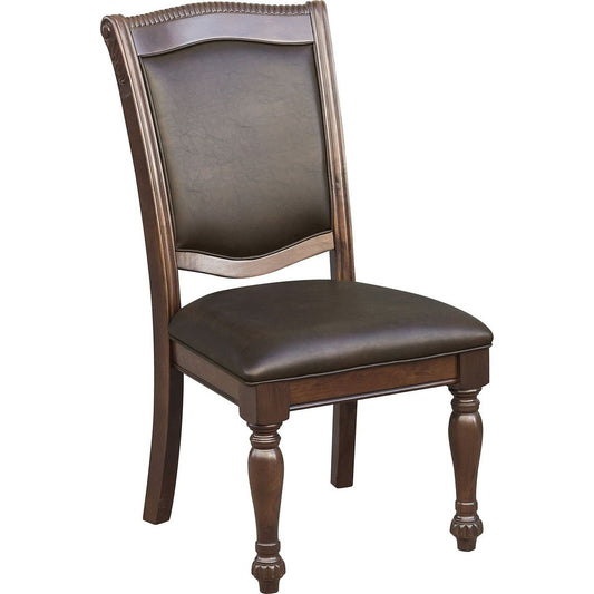 Traditional Dining Wooden Side Chairs Set of 2 Brown Cherry Finish Faux Leather Upholstery Home Furniture