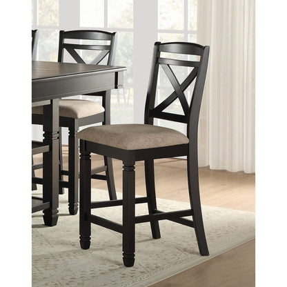 Transitional Style Dining Counter Height Chairs Set of 2pc Black Finish Wood Beige Fabric Seat Dining Room Furniture