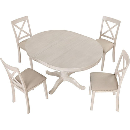 Modern Dining Table Set for 4, Round Table and 4 Kitchen Room Chairs, 5 Piece Kitchen Table Set for Dining Room, Dinette, Breakfast Nook, Antique White