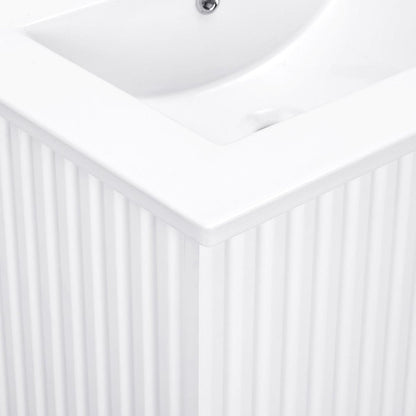 24" Floating Wall Mounted Bathroom Vanity with White Porcelain Sink and Soft Close Doors