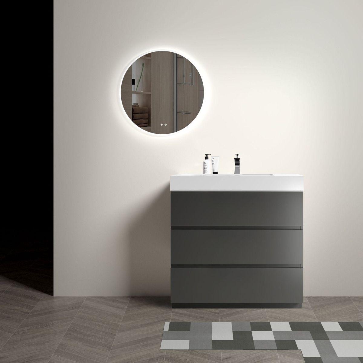 Alice 36" Gray Bathroom Vanity with Sink, Large Storage Freestanding Bathroom Vanity for Modern Bathroom, One-Piece White Sink Basin without Drain and Faucet