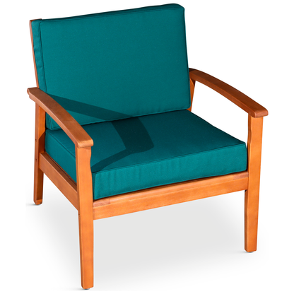 Deep Seat Eucalyptus Chair, Natural Oil Finish, Dark Green Cushions