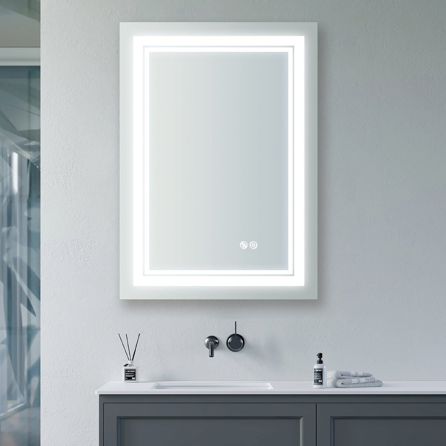 24x32 Inch LED Lighted Bathroom Mirror with 3 Colors Light, Wall Mounted Bathroom Vanity Mirror with Touch Button, Anti-Fog Dimmable Makeup Mirror (Horizontal/Vertical)