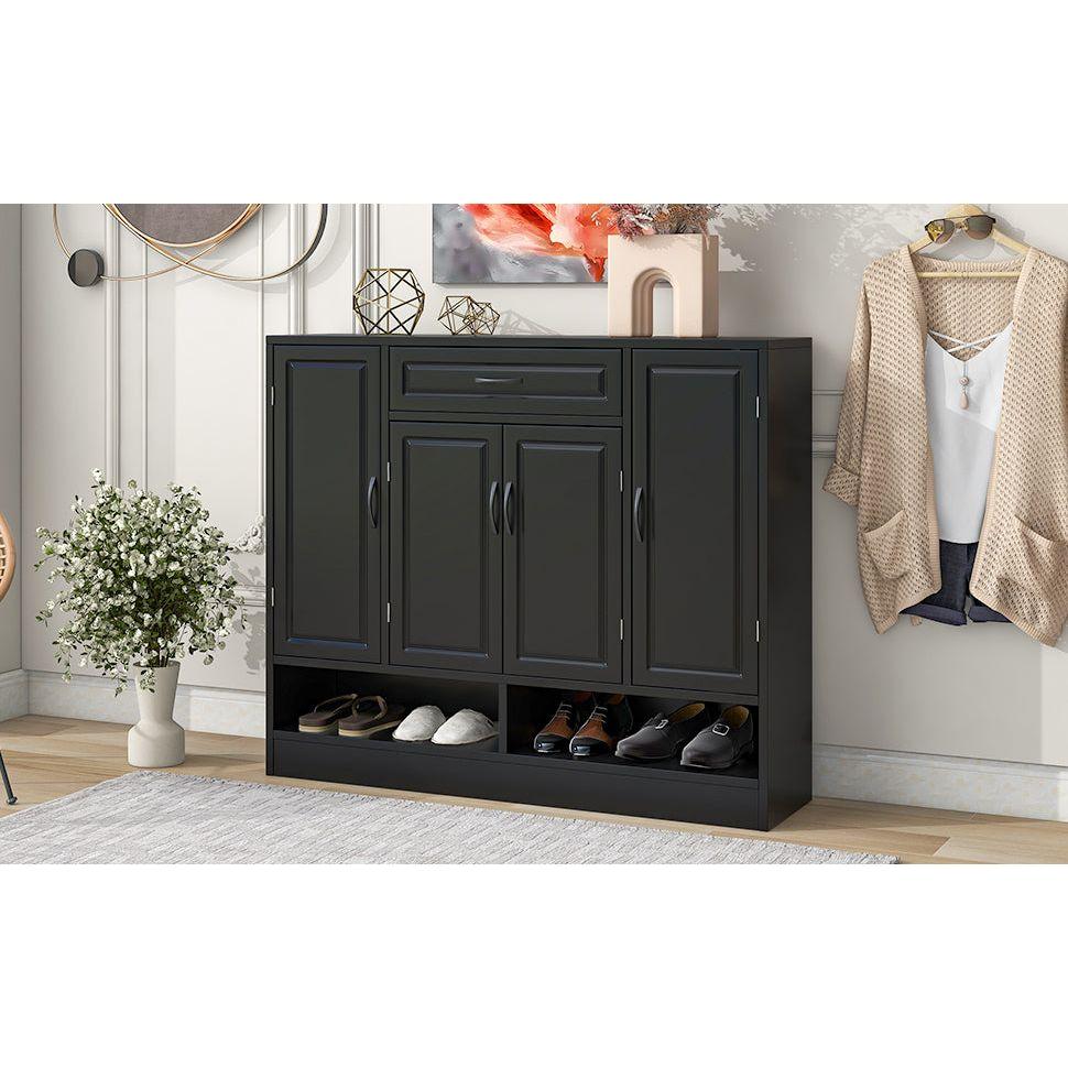 Sleek and Modern Shoe Cabinet with Adjustable Shelves, Minimalist Shoe Storage Organizer with Sturdy Top Surface, Space-saving Design Side Board for Various Sizes of Items, Black