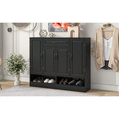 Sleek and Modern Shoe Cabinet with Adjustable Shelves, Minimalist Shoe Storage Organizer with Sturdy Top Surface, Space-saving Design Side Board for Various Sizes of Items, Black