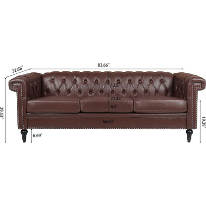 83.66 Inch Width Traditional Square Arm removable cushion 3 seater Sofa