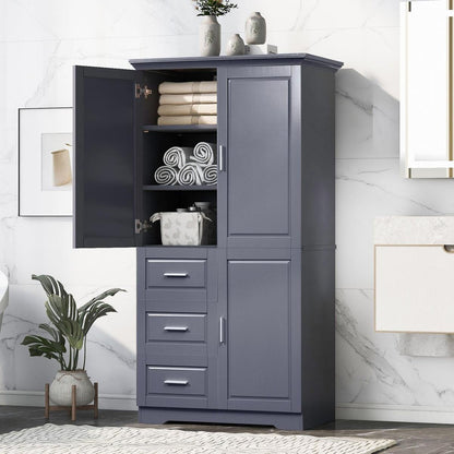 Tall and Wide Storage Cabinet with Doors for Bathroom/Office, Three Drawers, Grey