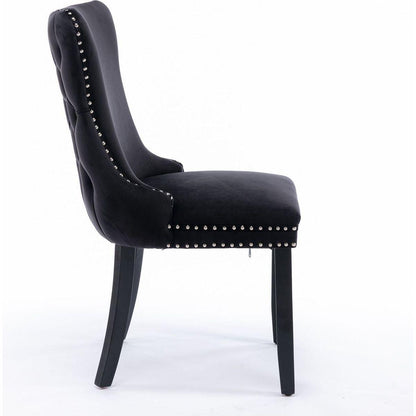 Upholstered Wing-Back Dining Chair with Backstitching Nailhead Trim and Solid Wood Legs, Set of 2, Black, 8809BK, KD