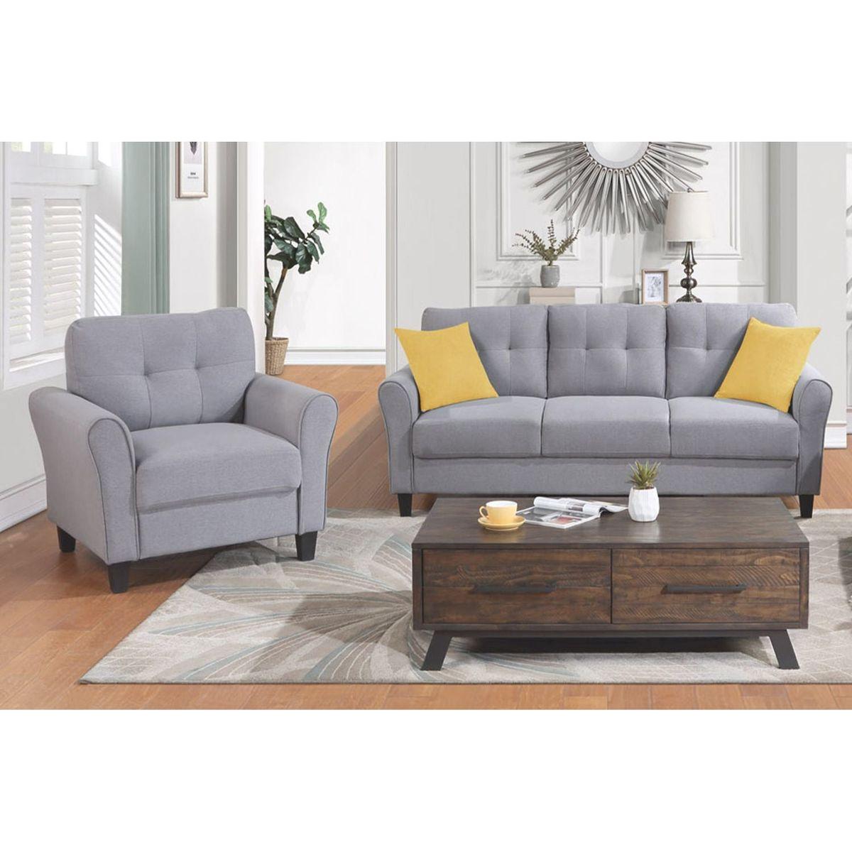 Modern Living Room Sofa Set Linen Upholstered Couch Furniture for Home or Office, Light Grey-Blue,(1+3-Seat,)