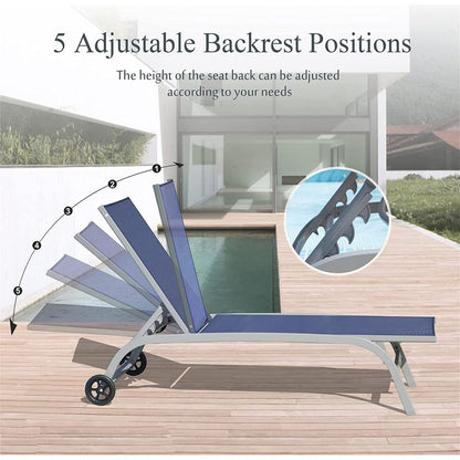 Chaise Lounge Outdoor Set of 2, Lounge Chairs for Outside with Wheels, Outdoor Lounge Chairs with 5 Adjustable Position, Pool Lounge Chairs for Patio, Beach, Yard, Deck, Poolside (Blue, 2 Lounge Chair)