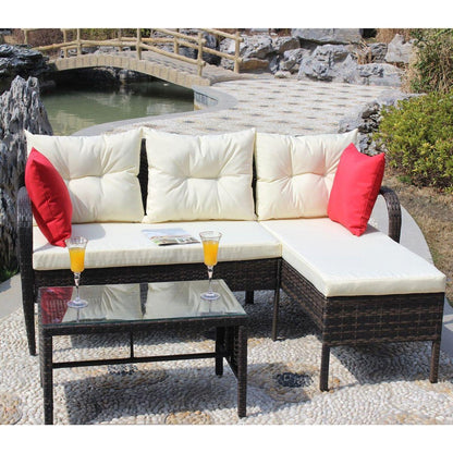 Outdoor patio Furniture sets 3 piece Conversation set wicker Ratten Sectional Sofa With Seat Cushions(Beige Cushion)