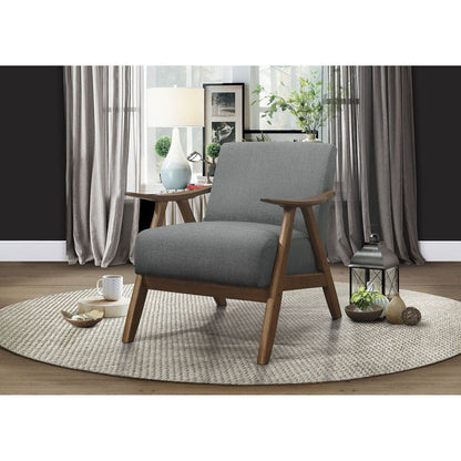 Modern Home Furniture Gray Fabric Upholstered 1pc Accent Chair Walnut Finish Wood Cushion Back and Seat Furniture