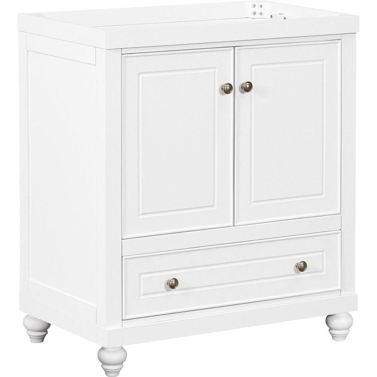 30" Bathroom Vanity without Sink, Base Only, Cabinet with Doors and Drawer, Solid Frame and MDF Board, White