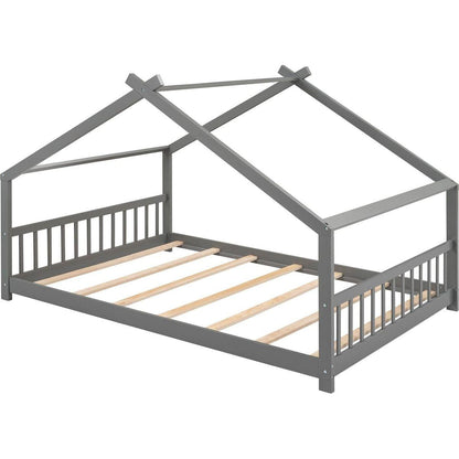 Full Size House Bed Wood Bed, Gray