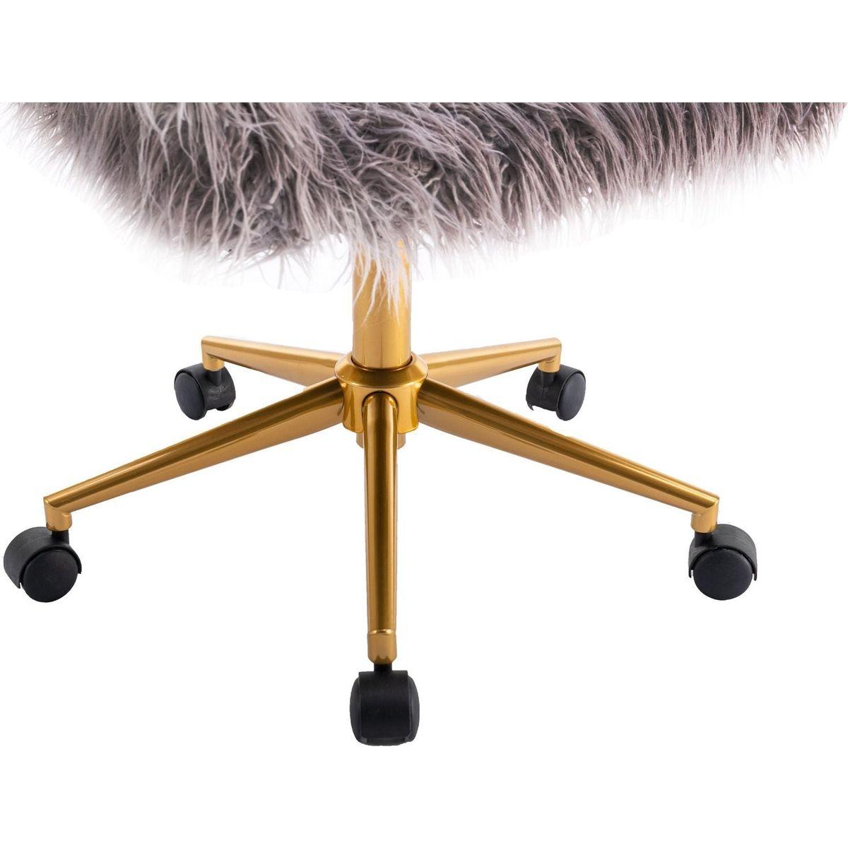 Modern Faux fur home office chair, fluffy chair for girls, makeup vanity Chair with Gold Plating Base