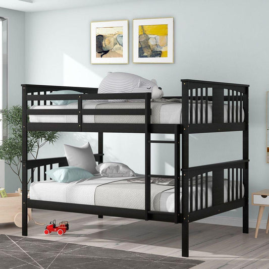 Full over Full Bunk Bed with Ladder for Bedroom, Guest Room Furniture-Espresso - Streamdale Furniture