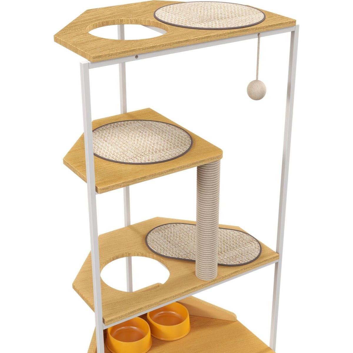 Corner Cat Tower, Cat Tree with Scratching Post, Cat Condo with Feeding Station and Climbing Platforms, Pet Furniture for Indoor Cats