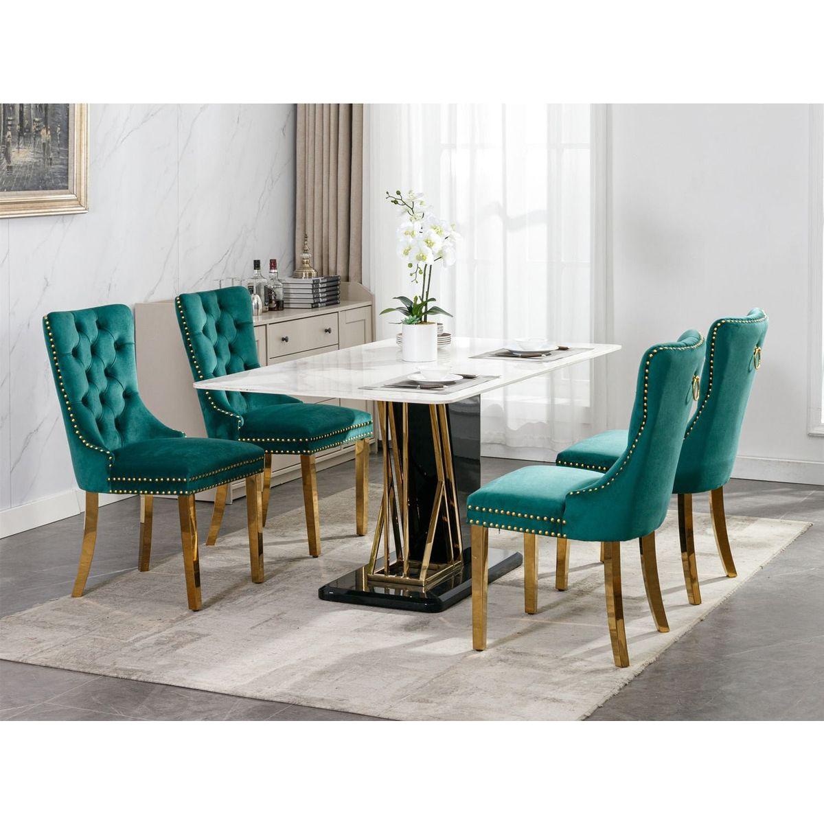 Nikki Collection Modern, High-end Tufted Solid Wood Contemporary Velvet Upholstered Dining Chair with Golden Stainless Steel Plating Legs, Nailhead Trim, Set of 2lack and Gold