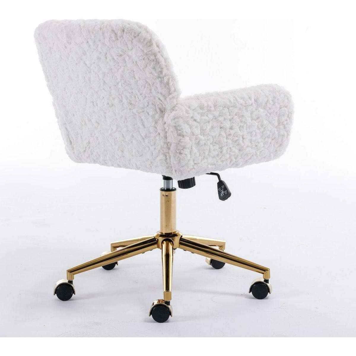 Office Chair, Artificial rabbit hair Home Office Chair with Golden Metal Base, Adjustable Desk Chair Swivel Office Chair, Vanity Chair (Beige)