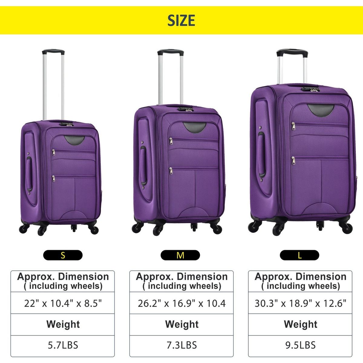 Softside Luggage Expandable 3 Piece Set Suitcase Upright Spinner Softshell Lightweight Luggage Travel Set