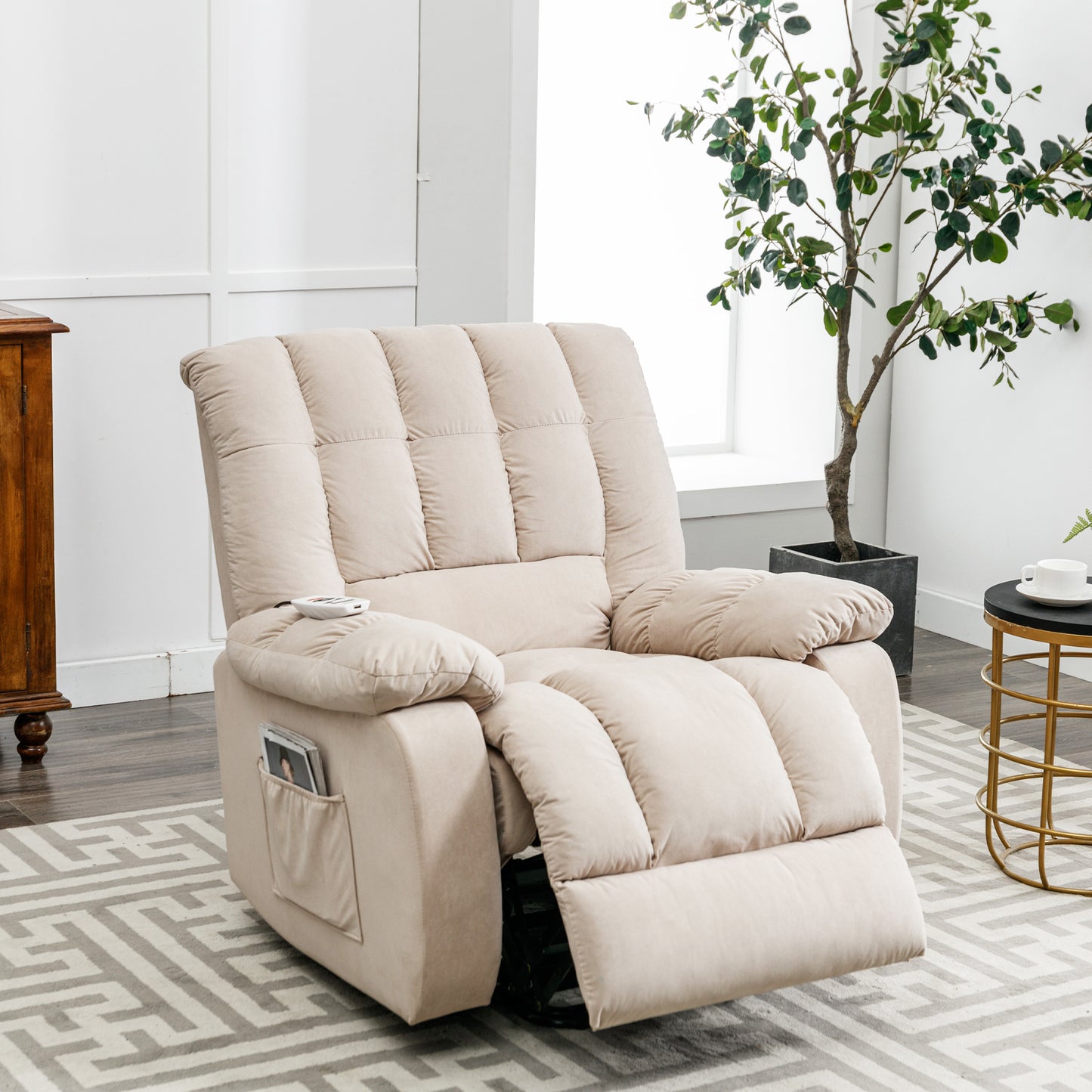 Massage Recliner Chair Electric Power Lift Recliner Chairs with Heat, Vibration, Side Pocket for Living Room Bedroom, Beige