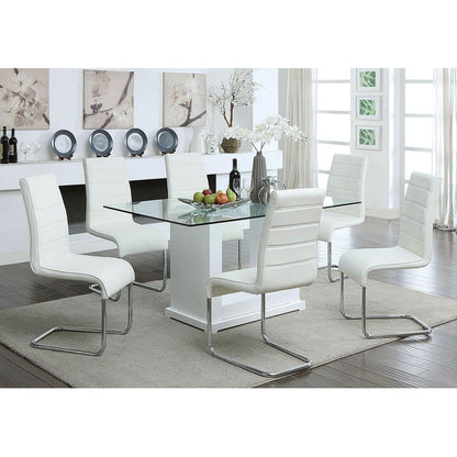 Contemporary White Padded Leatherette 2pc Side Chairs Set of 2 Chairs Kitchen Dining Room Metal Chrome Legs