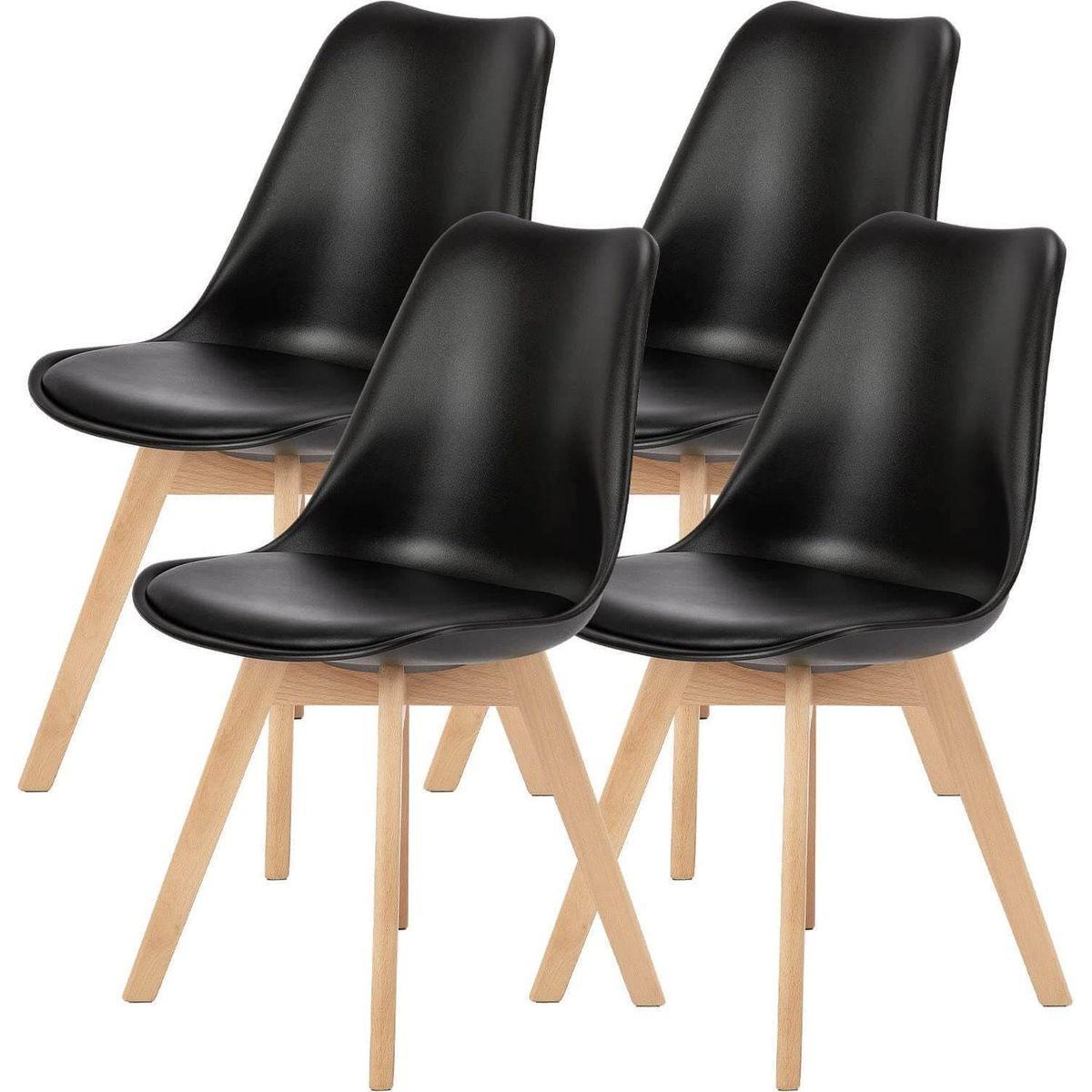 PU Leather Upholstered Dining Chairs with Wood Legs, Set of 4 for Kitchen, Black