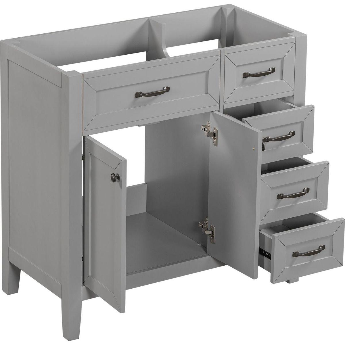 36" Bathroom Vanity without Sink, Cabinet Base Only, Bathroom Cabinet with Drawers, Solid Frame and MDF Board, Grey