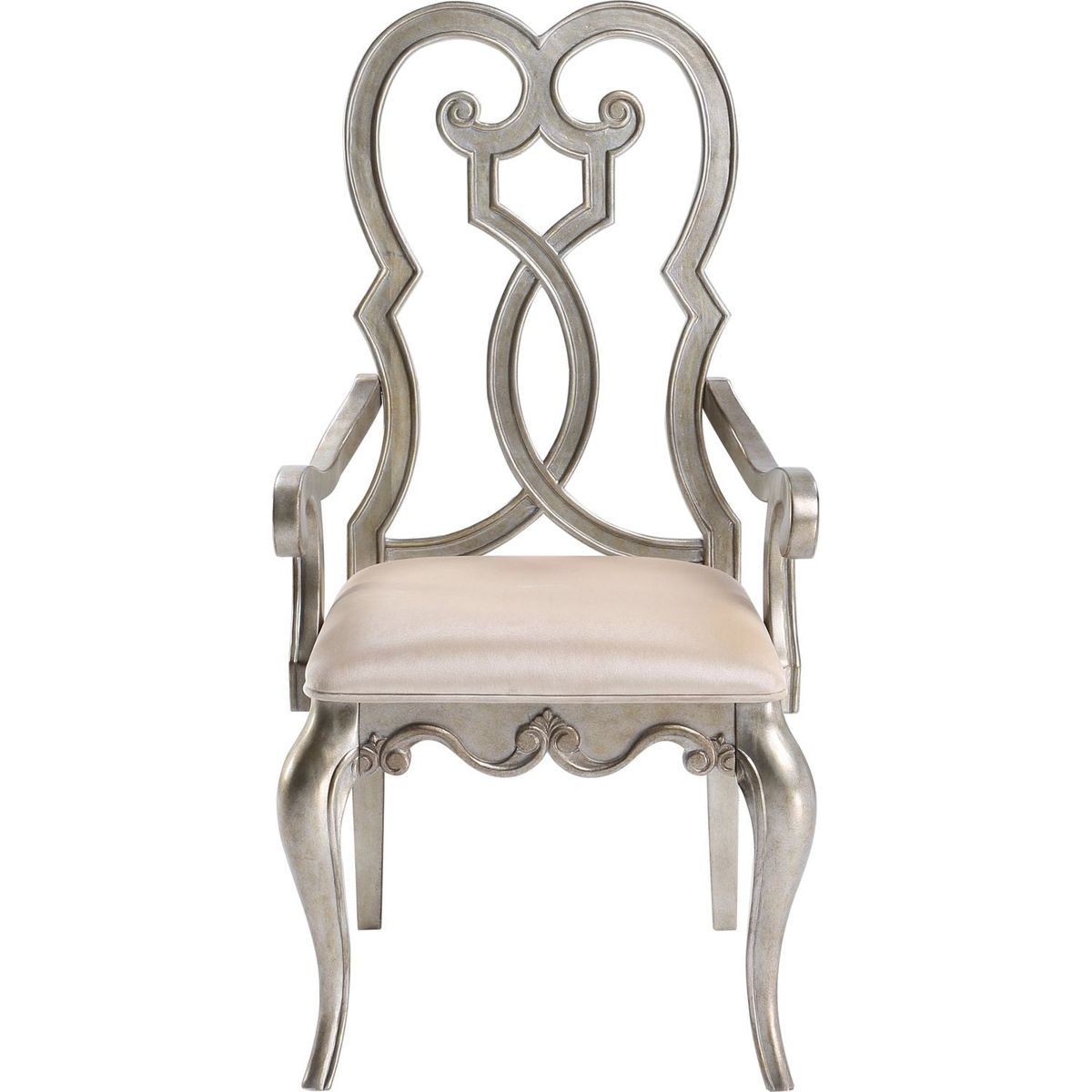 Esteban Arm Chair (Set-2) in Ivory Velvet & Antique Champagne Finish