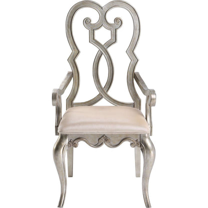 Esteban Arm Chair (Set-2) in Ivory Velvet & Antique Champagne Finish