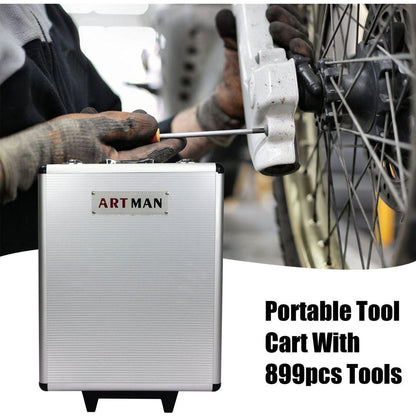 White Hand Tool Box with 4 layers of Toolset and wheels