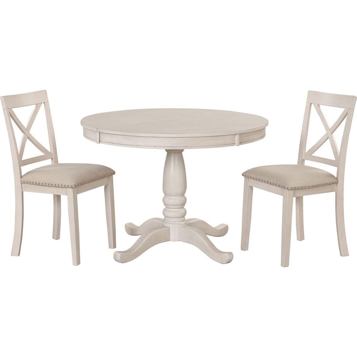 Modern Dining Table Set for 4, Round Table and 4 Kitchen Room Chairs, 5 Piece Kitchen Table Set for Dining Room, Dinette, Breakfast Nook, Antique White