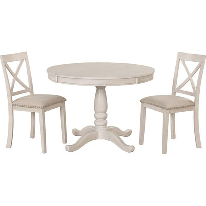 Modern Dining Table Set for 4, Round Table and 4 Kitchen Room Chairs, 5 Piece Kitchen Table Set for Dining Room, Dinette, Breakfast Nook, Antique White