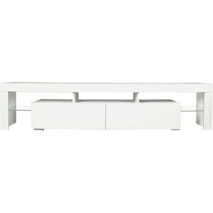 Modern gloss white TV Stand for 80 inch TV, 20 Colors LED TV Stand w/Remote Control Lights