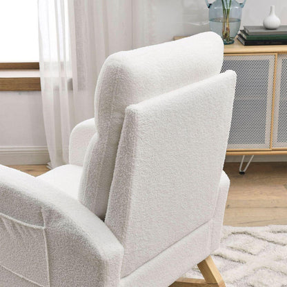 27.6"W Modern Accent High Backrest Living Room Lounge Arm Rocking Chair, Two Side Pocket, Teddy White (Ivory)