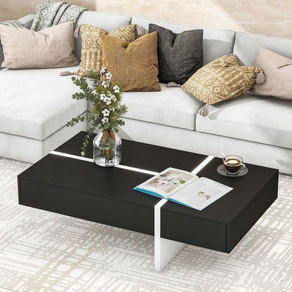 Contemporary Rectangle Design Living Room Furniture, Modern High Gloss Surface Cocktail Table, Center Table for Sofa or Upholstered Chairs, 45.2x25.5x13.7in, Black