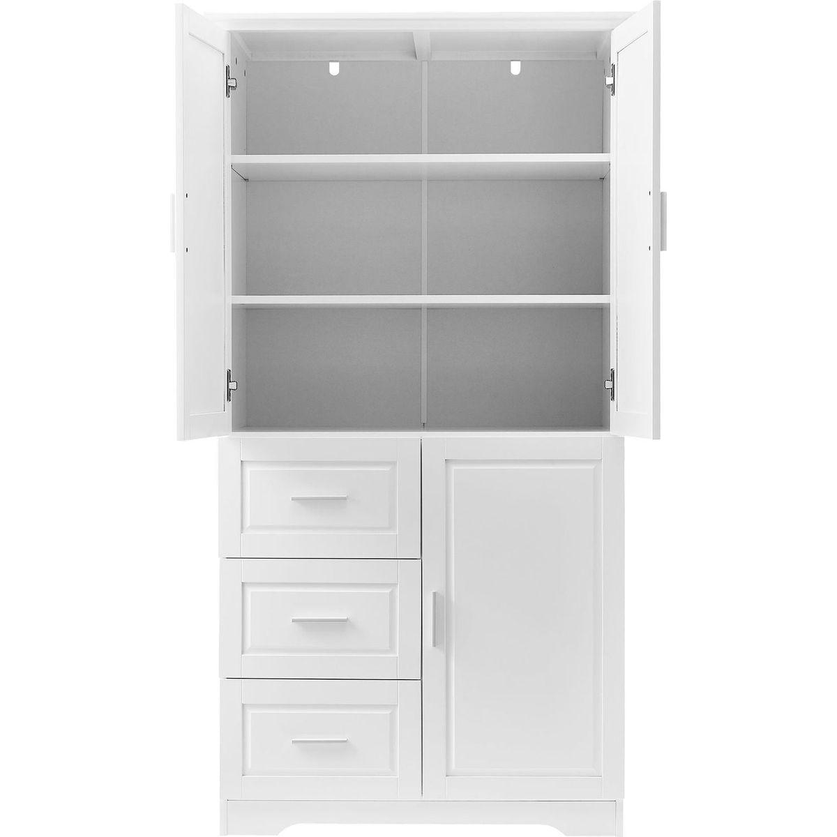 Tall and Wide Storage Cabinet with Doors for Bathroom/Office, Three Drawers, White