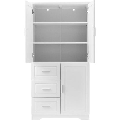 Tall and Wide Storage Cabinet with Doors for Bathroom/Office, Three Drawers, White