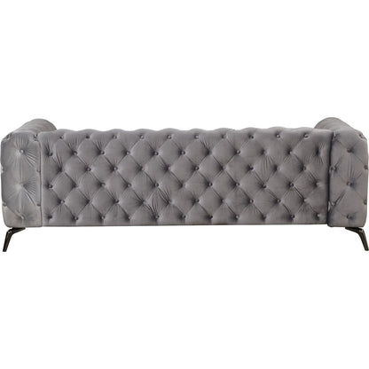 85.5" Velvet Upholstered Sofa with Sturdy Metal Legs, Modern Sofa Couch with Button Tufted Back, 3 Seater Sofa Couch for Living Room, Apartment, Home Office, Gray