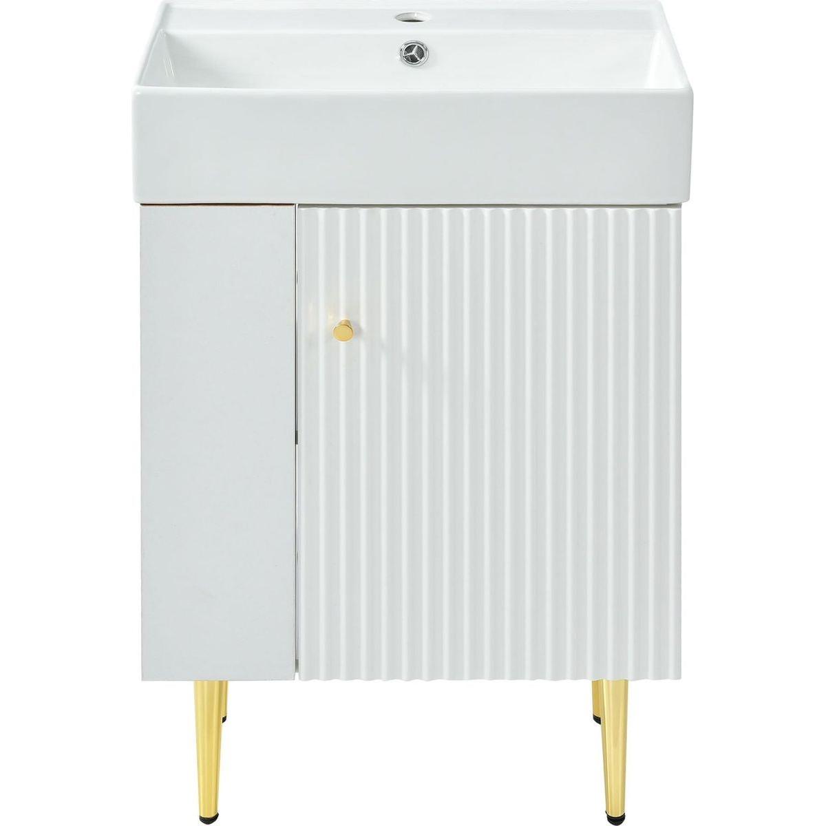 21.6" white Bathroom vanity, Combo Cabinet, Bathroom Storage Cabinet, Single Ceramic Vessel Sink, Left side storage