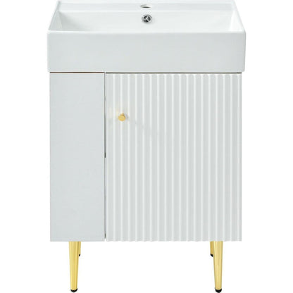 21.6" white Bathroom vanity, Combo Cabinet, Bathroom Storage Cabinet, Single Ceramic Vessel Sink, Left side storage