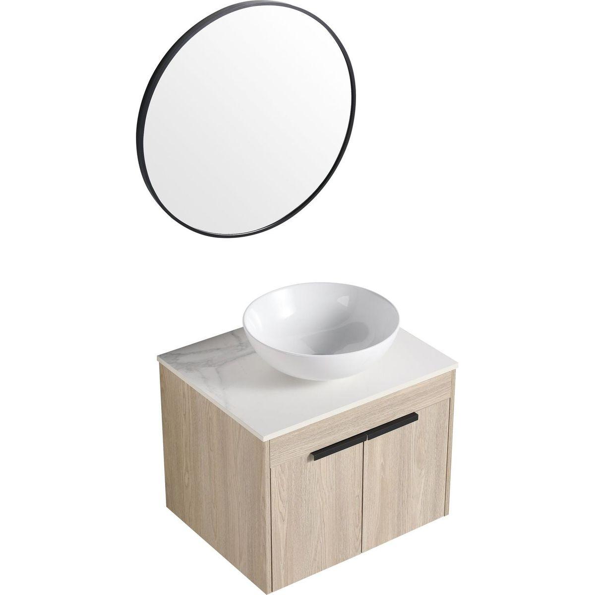 24" Modern Design Float Bathroom Vanity With Ceramic Basin Set, Wall Mounted White Oak Vanity With Soft Close Door, KD-PackingD-Packing Pieces