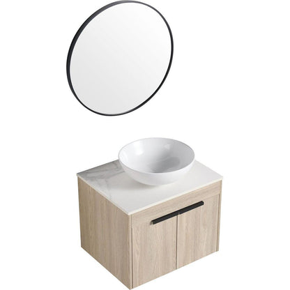 24" Modern Design Float Bathroom Vanity With Ceramic Basin Set, Wall Mounted White Oak Vanity With Soft Close Door, KD-PackingD-Packing Pieces