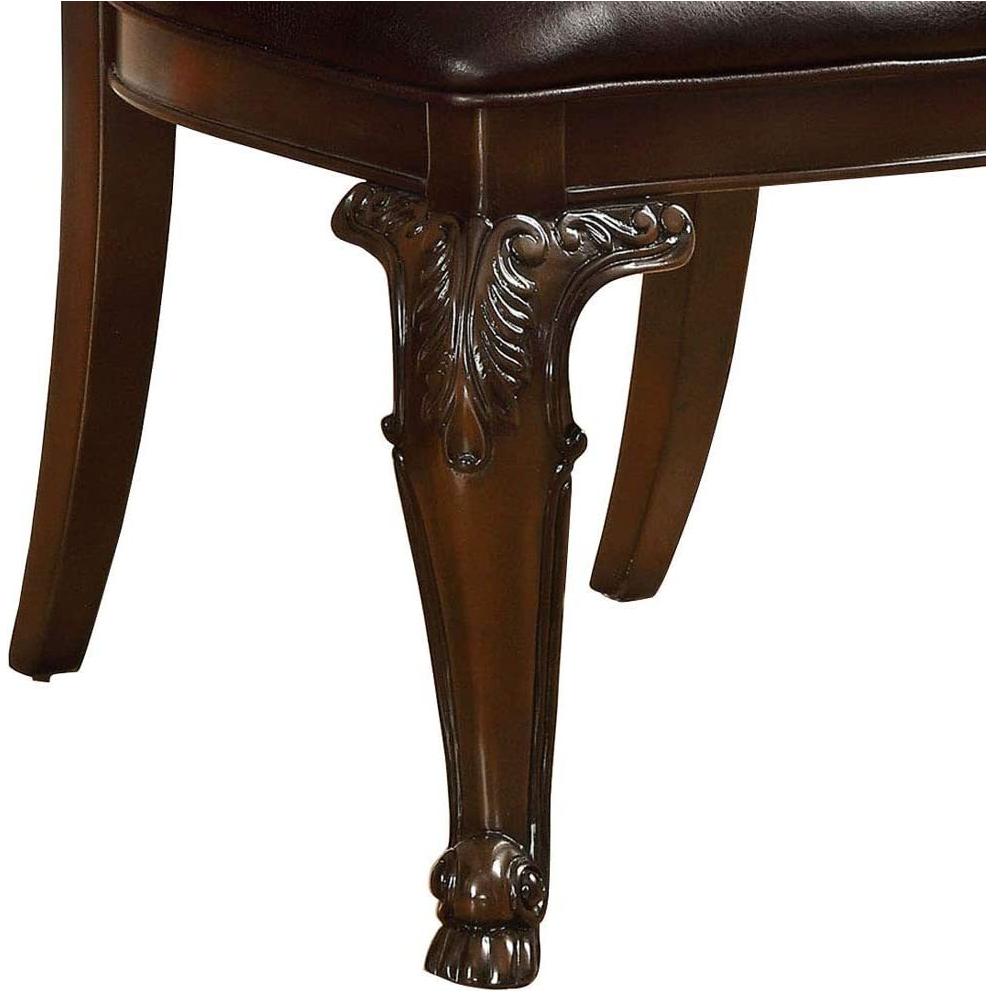 Traditional Intricate Back Design Set of 2 Side Chairs Brown Cherry Solid wood Chair Padded Leatherette Seat Kitchen Dining Room Furniture