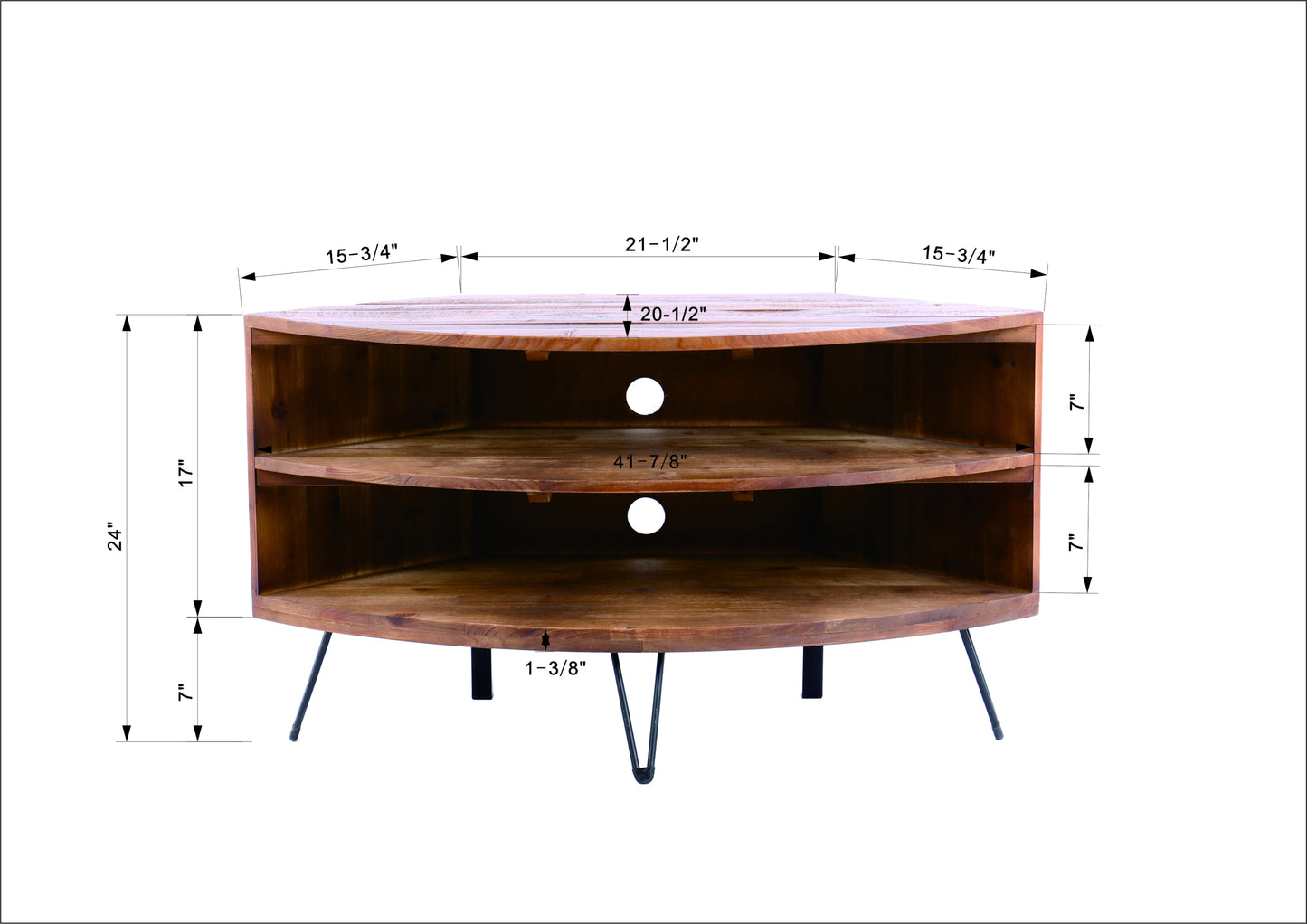 Fan Shape Reclaimed Wood Corner Media Table for Living Room Wise Use Your Space